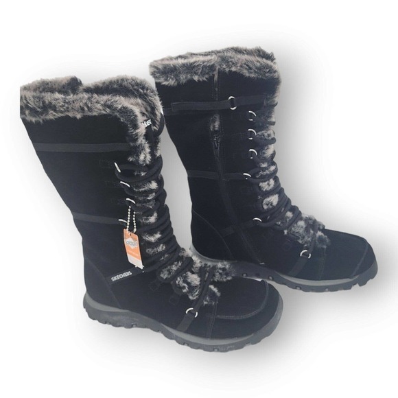 Skechers Shoes - Sketchers Women’s Size 7 Black Faux Fur Real Leather Boots SN 45419 Snow Winter‎